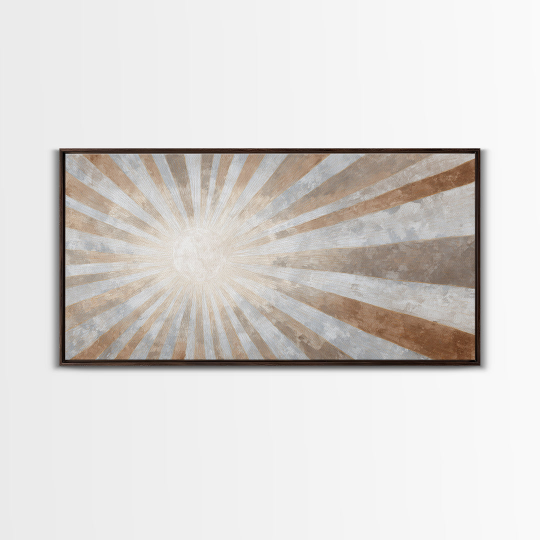 Sun Motif with Warm Terracotta Rays Canvas Print, Patio Art, Room Decor, Patio Decor, Oil Painting, Outdoor, Garden Art, PAT-2x1-62