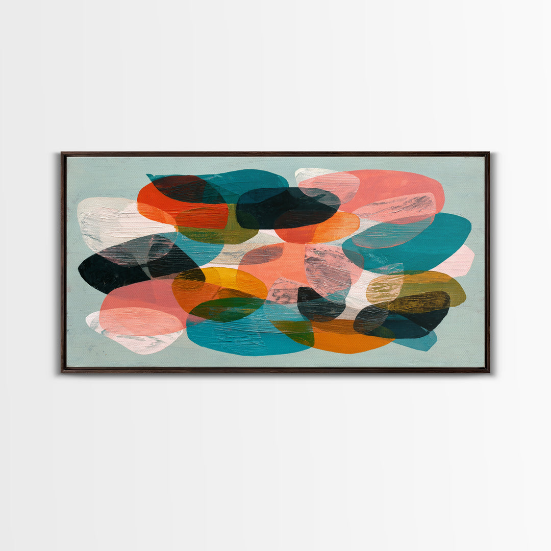 Bright Coral and Turquoise Abstract for Outdoors Framed Canvas Print, Patio Art, Luxury Decor, Patio Decor, Abstract Art, PAT-2x1-8