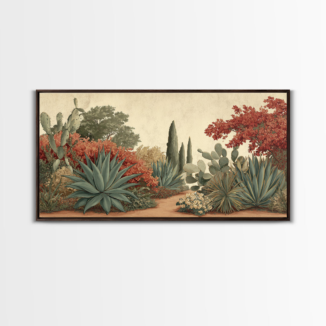 Desert Patio Agave and Bougainvillea Framed Canvas Print, Patio Art, Western Decor, Patio Decor, Fine Art, Outdoor, Floral Art, PAT-2x1-85