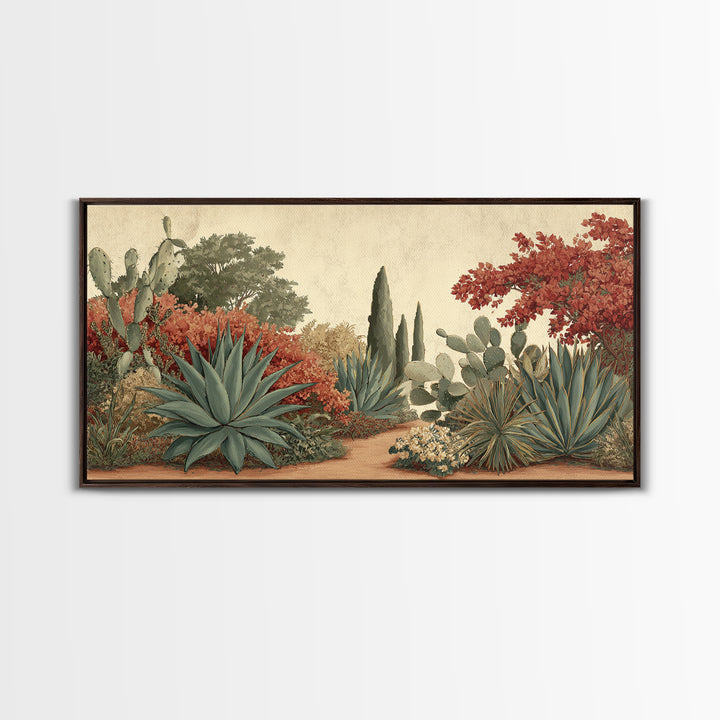 Desert Patio Agave and Bougainvillea Framed Canvas Print, Patio Art, Western Decor, Patio Decor, Fine Art, Outdoor, Floral Art, PAT-2x1-85
