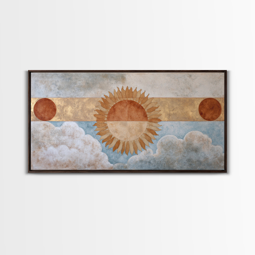Sun Motif with Warm Terracotta Rays Framed Canvas Print, Patio Art, Home Decor, Patio Decor, Fine Art, Outdoor, Floral Wall Art, PAT-2x1-86