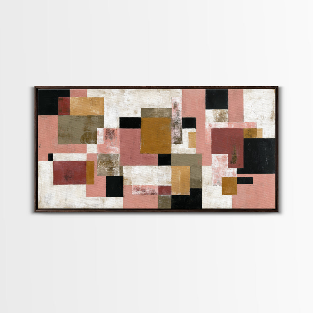 Warm Geometric Tile Pattern Framed Canvas Print, Patio Art, Floral Wall Art, Patio Decor, Abstract Art, Outdoor, PAT-2x1-92