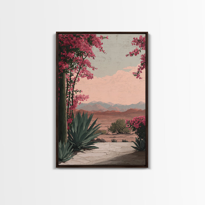 Desert Patio Agave and Bougainvillea Framed Canvas Print, Patio Art, Wall Art, Patio Decor, Oil Painting, Outdoor, PAT-2x3-1