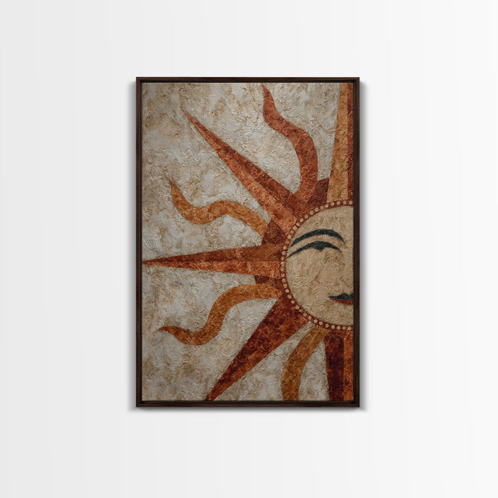 Sun Motif with Warm Terracotta Rays Framed Canvas Print, Patio Art, Boho Decor, Patio Decor, Abstract Art, Outdoor, PAT-2x3-26