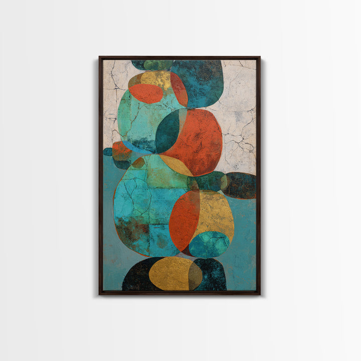Bright Coral and Turquoise Abstract for Outdoors Framed Canvas Print, Patio Art, Outdoor Art, Patio Decor, Abstract Art, PAT-2x3-44