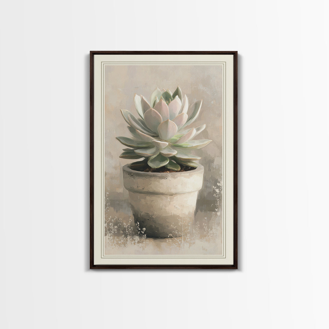 Succulent Collection in Ceramic Planters Framed Canvas Print, Patio Art, Garden Decor, Patio Decor, Oil Painting, Outdoor, PAT-2x3-53