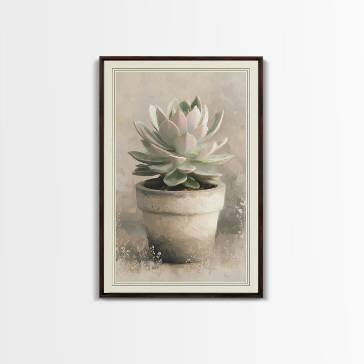 Succulent Collection in Ceramic Planters Framed Canvas Print, Patio Art, Garden Decor, Patio Decor, Oil Painting, Outdoor, PAT-2x3-53