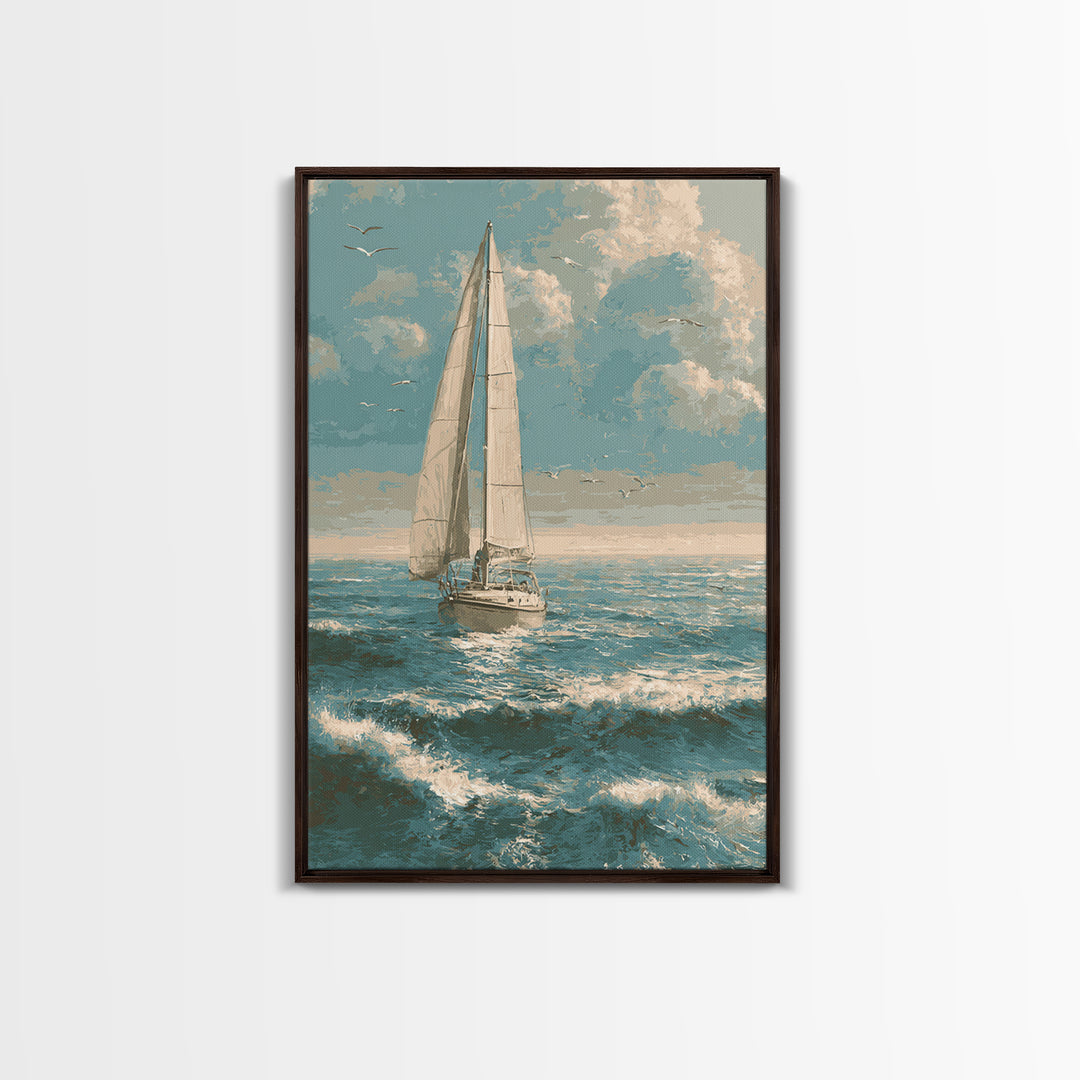 Sailboat on a Breezy Summer Horizon Canvas Print, Patio Art, Wall Hanging, Patio Decor, Oil Painting, Outdoor, Beach Art, PAT-2x3-71