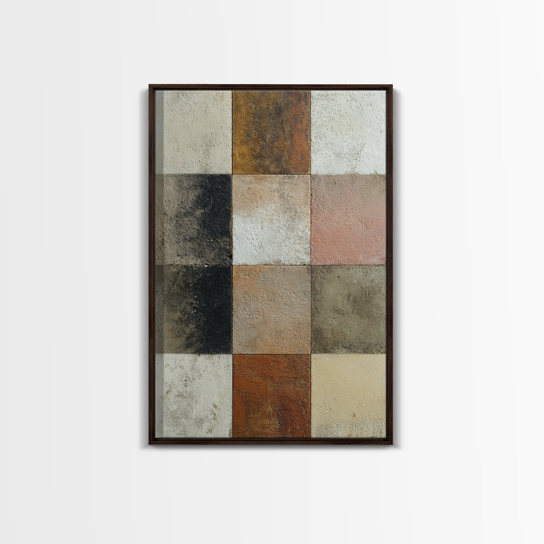 Warm Geometric Tile Pattern Framed Canvas Print, Patio Art, Contemporary Art, Patio Decor, Abstract Art, Outdoor, Metal Art, PAT-2x3-80