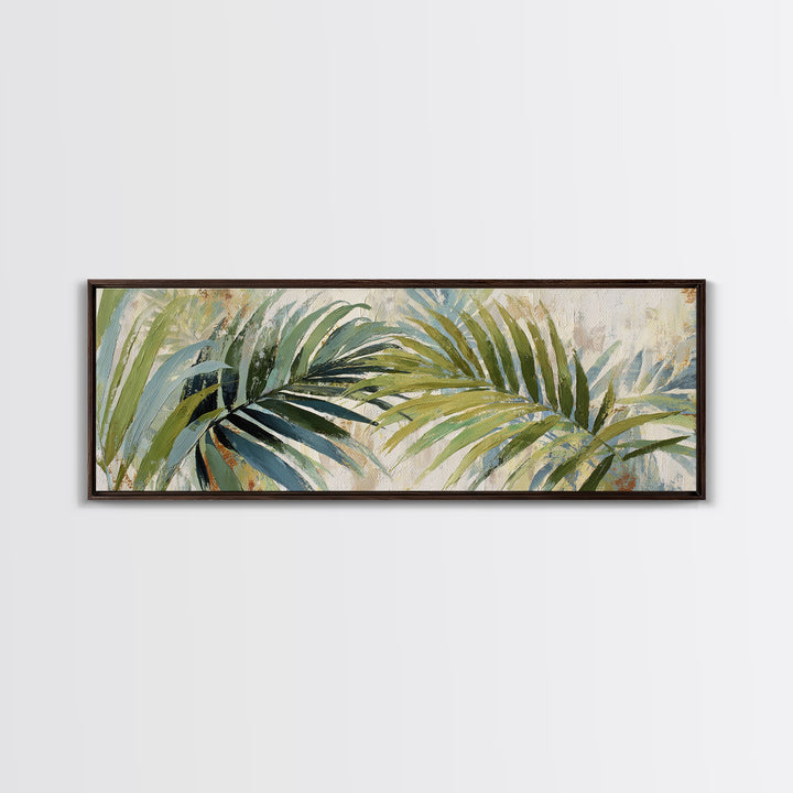 Tropical Palm Fronds Framed Canvas Print, Patio Art, Coastal Wall Decor, Patio Decor, Fine Art, Outdoor, Gallery Decor, PAT-3x1-17