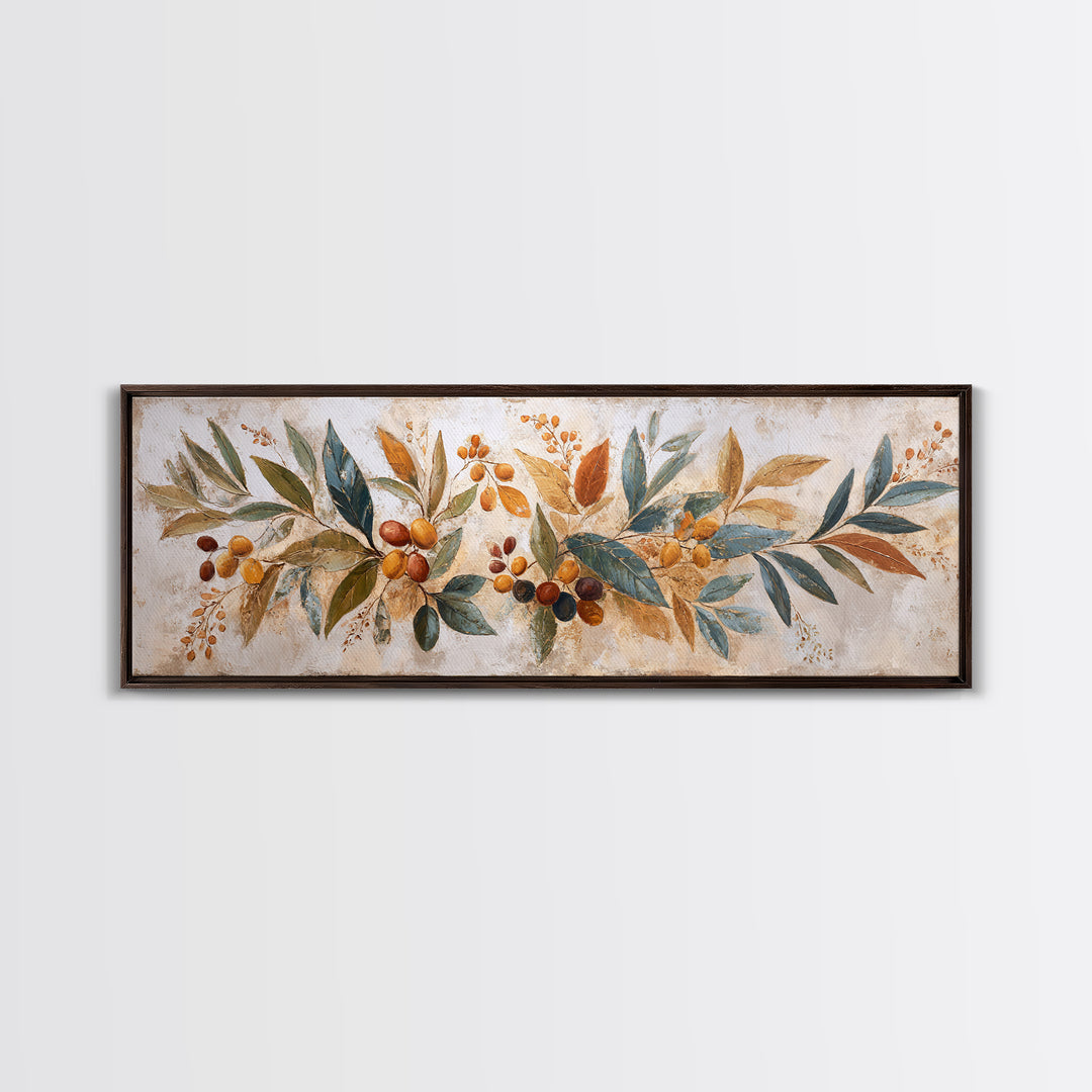 Olive Branch Wreath on Warm Plaster Canvas Print, Patio Art, Beach Art, Patio Decor, Fine Art, Outdoor, Neutral Decor, PAT-3x1-25