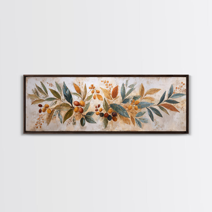 Olive Branch Wreath on Warm Plaster Canvas Print, Patio Art, Beach Art, Patio Decor, Fine Art, Outdoor, Neutral Decor, PAT-3x1-25