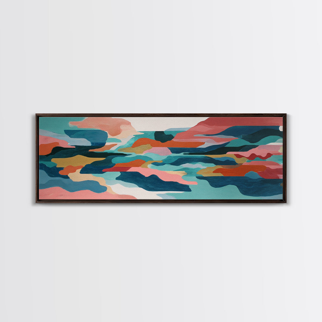 Bright Coral and Turquoise Abstract for Outdoors Canvas Print, Patio Art, Floral Art, Patio Decor, Abstract Art, Outdoor, PAT-3x1-4