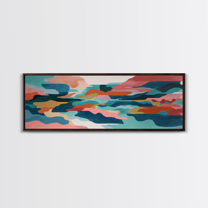 Bright Coral and Turquoise Abstract for Outdoors Canvas Print, Patio Art, Floral Art, Patio Decor, Abstract Art, Outdoor, PAT-3x1-4