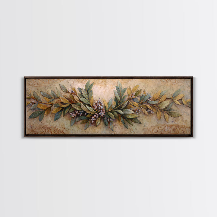 Olive Branch Wreath on Warm Plaster Canvas Print, Patio Art, Beach Art, Patio Decor, Fine Art, Outdoor, Neutral Decor, PAT-3x1-49