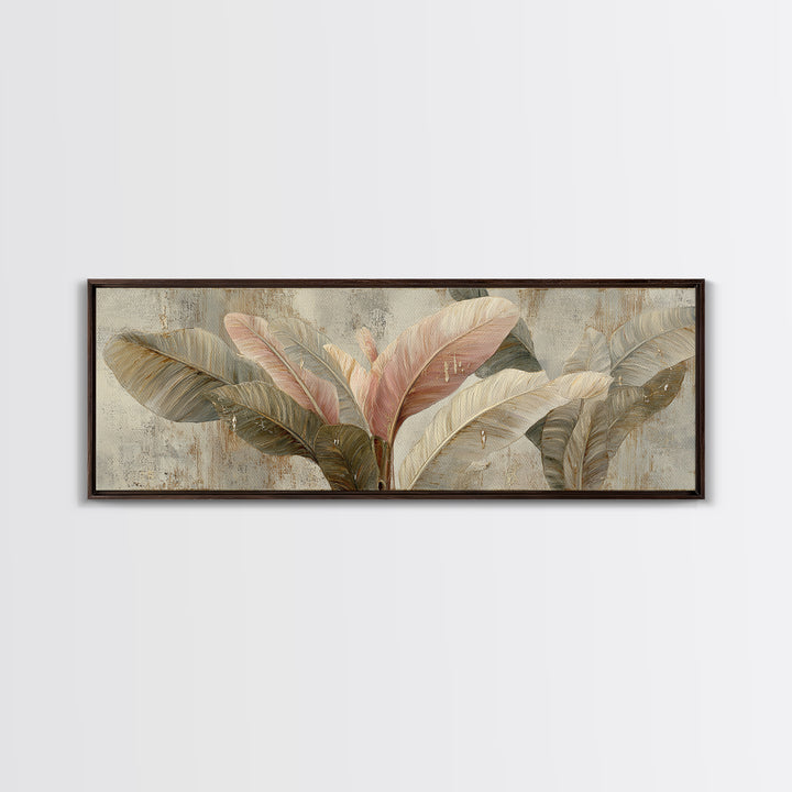 Banana Leaves with Rain Drop Details Framed Canvas Print, Patio Art, Textured Painting, Patio Decor, Fine Art, Outdoor, PAT-3x1-56