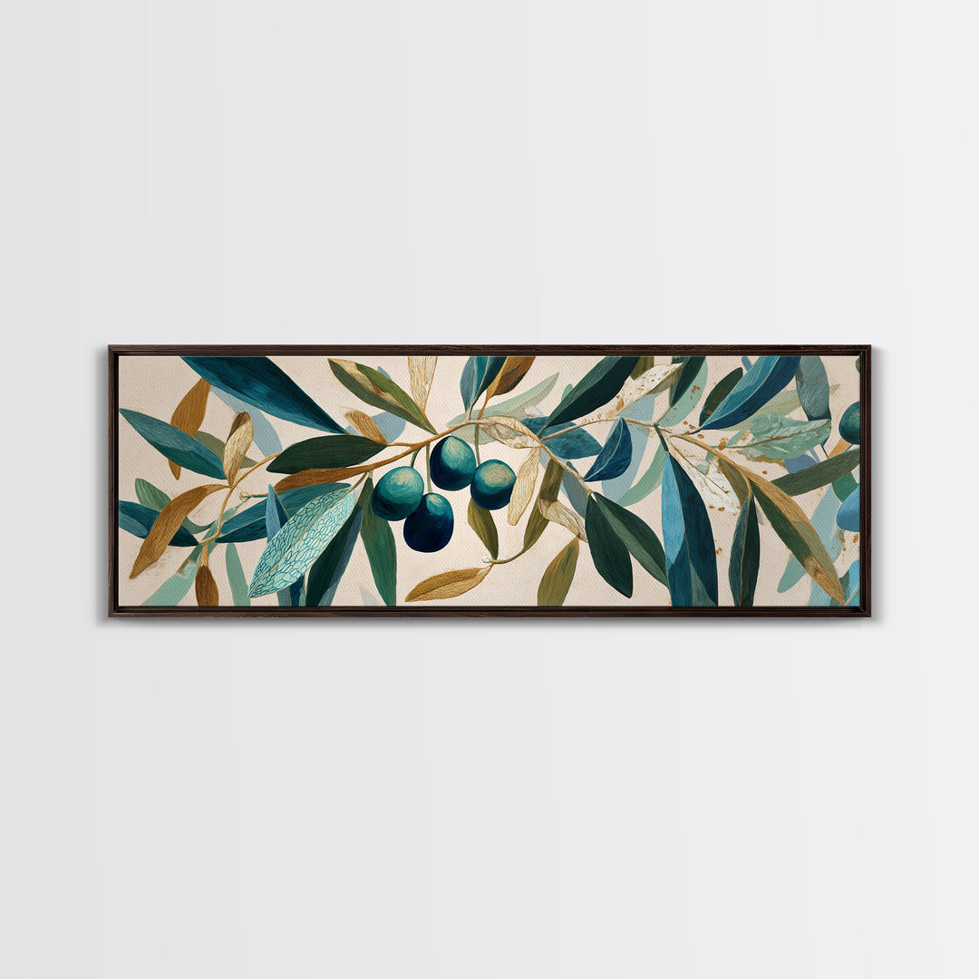Olive Branch Wreath on Warm Plaster Framed Canvas Print, Patio Art, Yard Decor, Patio Decor, Oil Painting, Outdoor, PAT-3x1-73