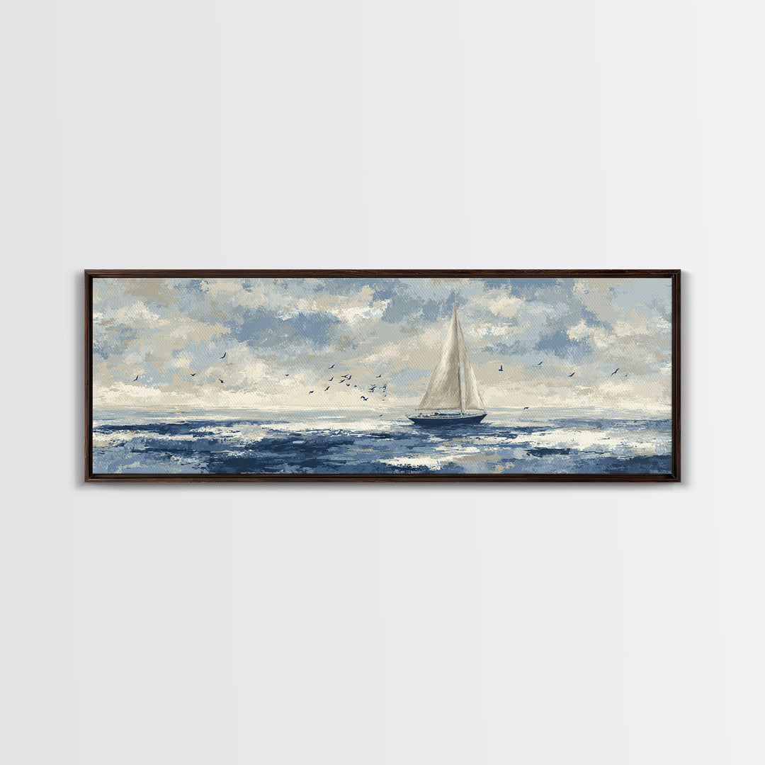 Sailboat on a Breezy Summer Horizon Framed Canvas Print, Patio Art, Yard Art, Patio Decor, Fine Art, Outdoor, Lake House Decor, PAT-3x1-79