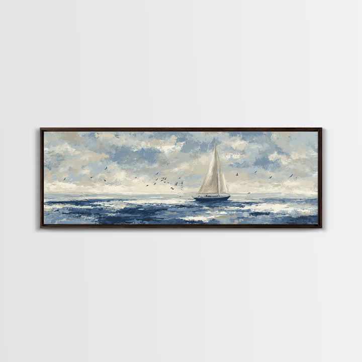 Sailboat on a Breezy Summer Horizon Framed Canvas Print, Patio Art, Yard Art, Patio Decor, Fine Art, Outdoor, Lake House Decor, PAT-3x1-79
