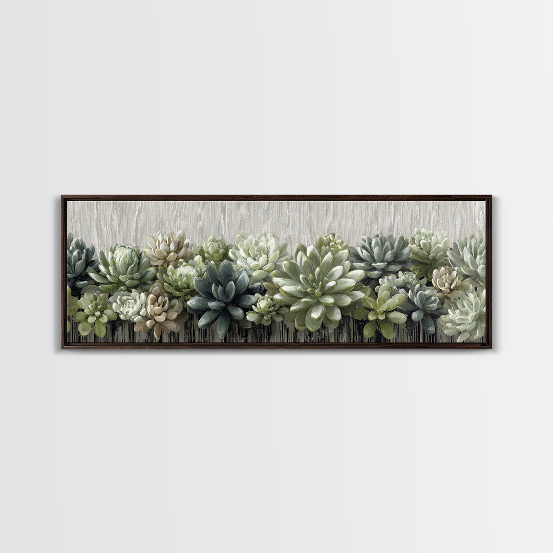 Succulent Collection in Ceramic Planters Canvas Print, Patio Art, Floral Art, Patio Decor, Oil Painting, Outdoor, PAT-3x1-85
