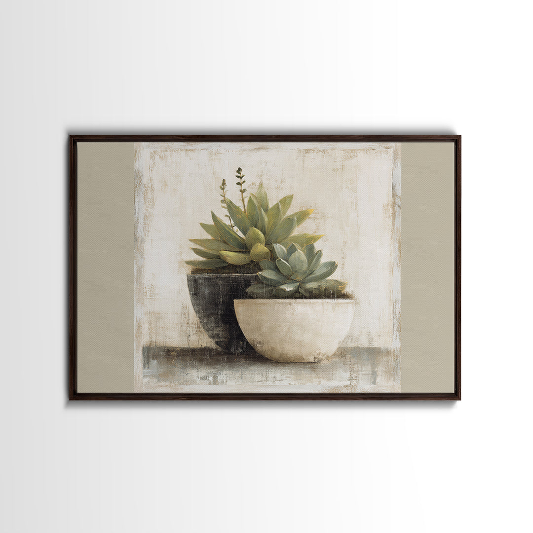 Succulent Collection in Ceramic Planters Canvas Print, Patio Art, Outdoor Wall Decor, Patio Decor, Fine Art, Outdoor, PAT-3x2-1