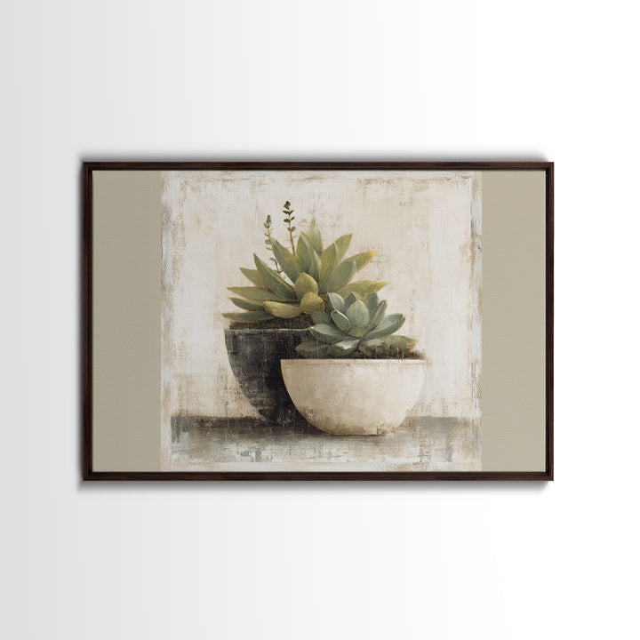 Succulent Collection in Ceramic Planters Canvas Print, Patio Art, Outdoor Wall Decor, Patio Decor, Fine Art, Outdoor, PAT-3x2-1