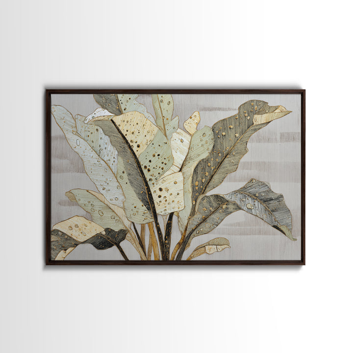 Banana Leaves with Rain Drop Details Framed Canvas Print, Patio Art, Coastal Decor, Patio Decor, Outdoor, Family Wall Art, PAT-3x2-20
