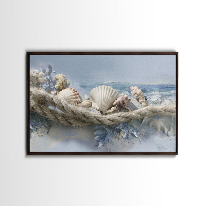 Beachy Shell and Palm Arrangement Framed Canvas Print, Patio Art, Bar Art, Patio Decor, Fine Art, Outdoor, Outdoor Art, PAT-3x2-23