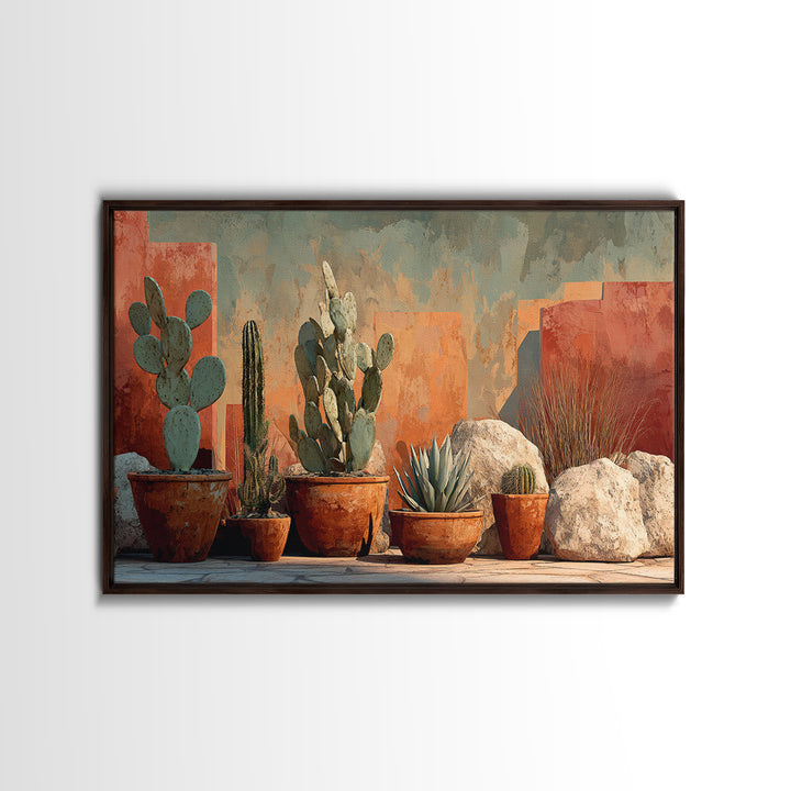Cactus and Agave Framed Canvas Print, Patio Art, Metal Art, Patio Decor, Oil Painting, Outdoor, Patio Cushions, Yard Decor, PAT-3x2-8