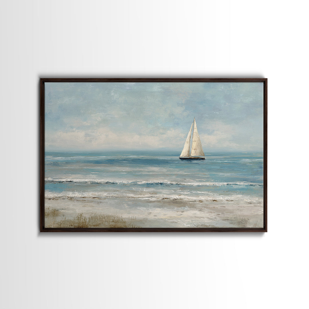 Sailboat on a Breezy Summer Horizon Framed Canvas Print, Patio Art, Wall Decor, Patio Decor, Fine Art, Outdoor, Coastal Decor, PAT-3x2-91