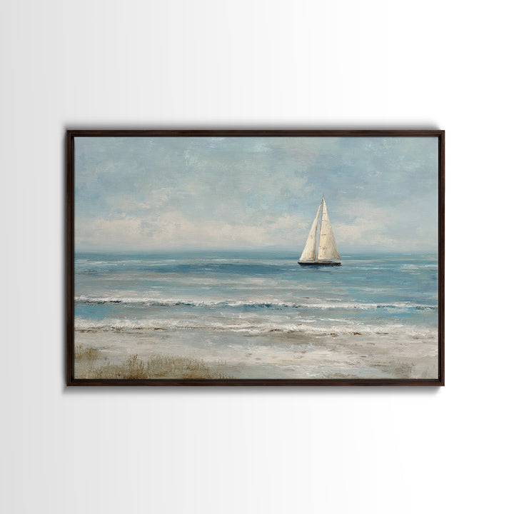 Sailboat on a Breezy Summer Horizon Framed Canvas Print, Patio Art, Wall Decor, Patio Decor, Fine Art, Outdoor, Coastal Decor, PAT-3x2-91