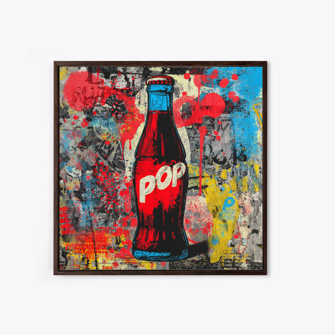 Retro Soda Bottle Framed Canvas Print, Pop Art, Bedroom Decor, Living Room Decor, Fine Art, Pop, 3d Art, Graffiti Art, POP-1x1-27