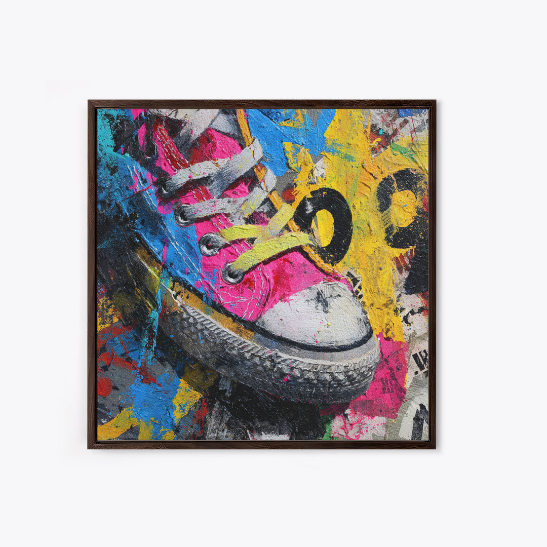 Sneaker Closeup in Bright Pop Colors Framed Canvas Print, Pop Art, Mexican Art, Living Room Decor, Oil Painting, Pop, POP-1x1-43