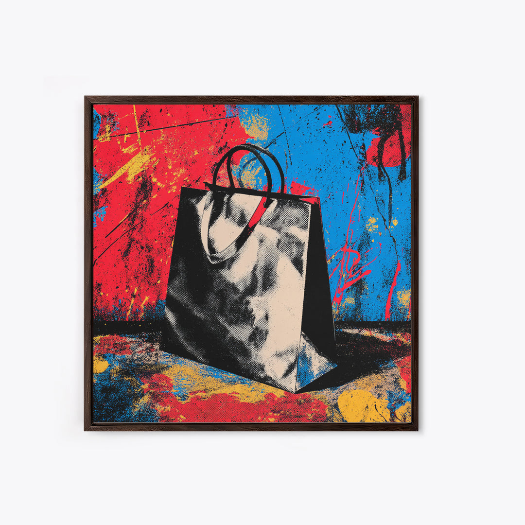 Shopping Bag Fashion Graphic Without Brands Framed Canvas Print, Pop Art, Poster, Living Room Decor, Pop, Abstract Art, POP-1x1-48