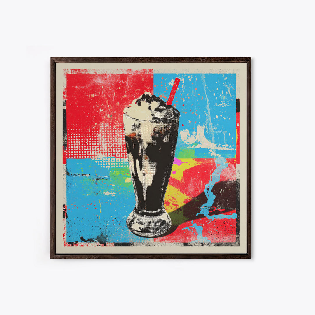 Milkshake Glass with Retro Diner Palette Framed Canvas Print, Pop Art, Apartment Decor, Living Room Decor, Fine Art, Pop, POP-1x1-64