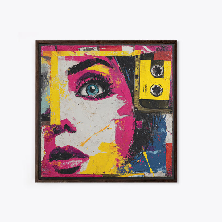 Colorful Cassette Tape Graphic Framed Canvas Print, Pop Art, Football Wall Art, Living Room Decor, Abstract Art, Pop, POP-1x1-84