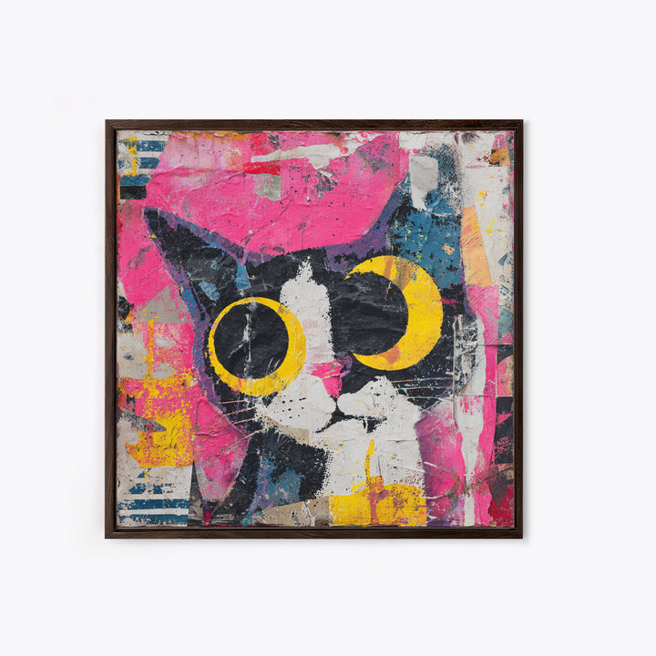 Comic Cat with Oversized Eyes Canvas Print, Pop Art, 3d Art, Living Room Decor, Fine Art, Pop, Textured Painting, POP-1x1-90