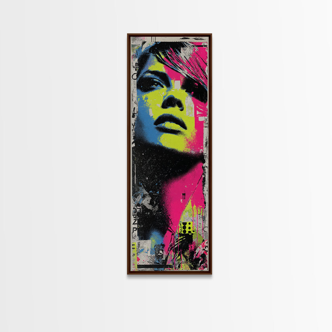 Neon Portrait with Thick Black Outlines Canvas Print, Pop Art, Bedroom Decor, Living Room Decor, Oil Painting, Pop, 3d Art, POP-1x3-88