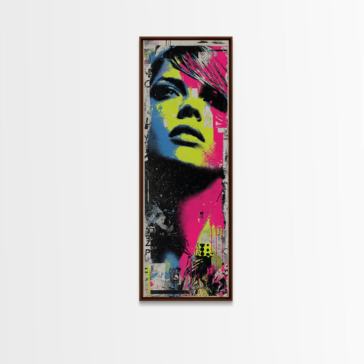 Neon Portrait with Thick Black Outlines Canvas Print, Pop Art, Bedroom Decor, Living Room Decor, Oil Painting, Pop, 3d Art, POP-1x3-88