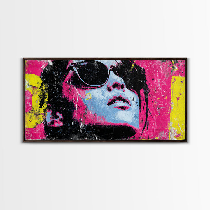 Glamorous Sunglasses Face Framed Canvas Print, Pop Art, Food Art, Living Room Decor, Pop, Fine Art Print, Statement Artwork, POP-2x1-100