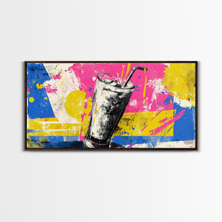Milkshake Glass with Retro Diner Palette Framed Canvas Print, Pop Art, Art Print, Living Room Decor, Pop, Custom Portrait, POP-2x1-12