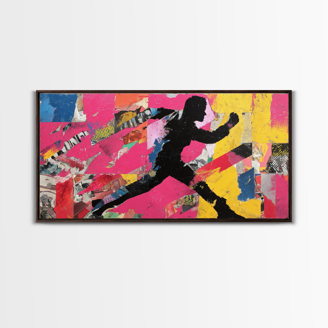 Superhero Silhouette in Dynamic Color Fields Framed Canvas Print, Pop Art, Modern Art, Living Room Decor, Abstract Art, Pop, POP-2x1-59