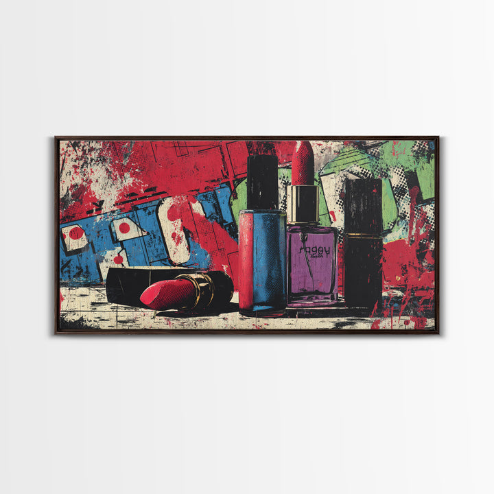 Lipstick and Perfume Fashion Still Life Canvas Print, Pop Art, Custom Portrait, Living Room Decor, Fine Art, Pop, Mexican Art, POP-2x1-64