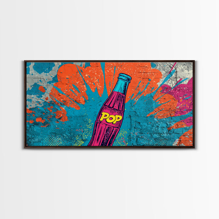 Retro Soda Bottle Framed Canvas Print, Pop Art, Graffiti Art, Living Room Decor, Fine Art, Pop, Minimalist Decor, POP-2x1-95