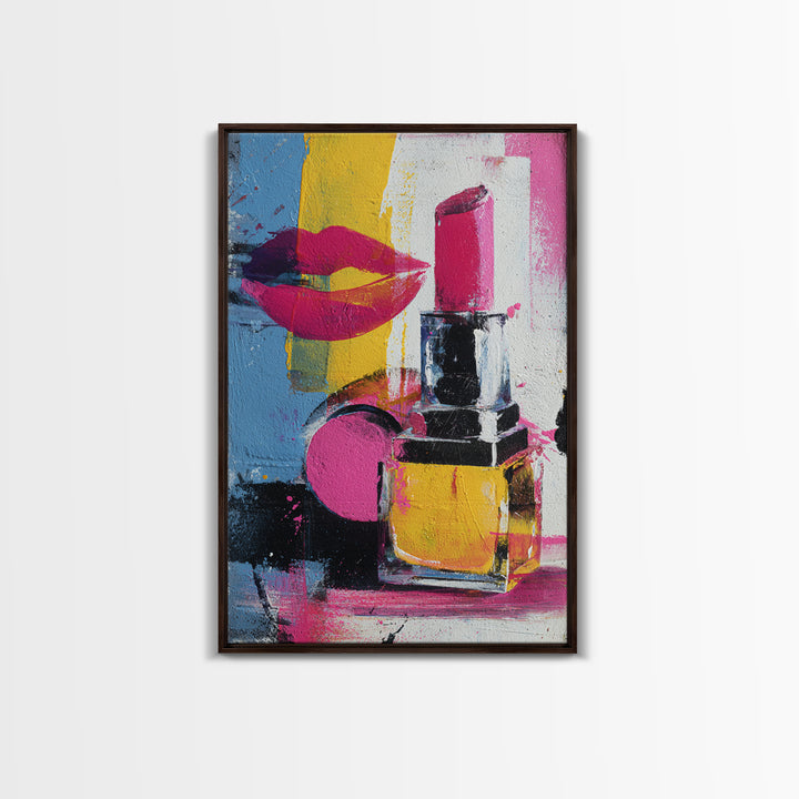 Lipstick and Perfume Fashion Still Life Framed Canvas Print, Pop Art, Canvas Wall Art, Living Room Decor, Fine Art, Pop, POP-2x3-28