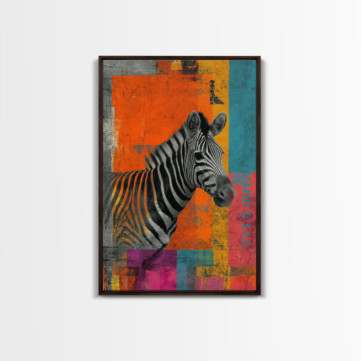Zebra in Rainbow Pop Pattern Canvas Print, Pop Art, Painting, Living Room Decor, Fine Art, Pop, Apartment Decor, Dopamine Decor, POP-2x3-45