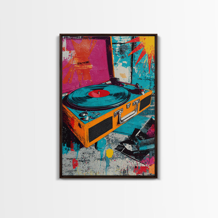 Record Player with Graphic Sound Rays Canvas Print, Pop Art, Minimalist Decor, Living Room Decor, Fine Art, Pop, Oil Painting, POP-2x3-54