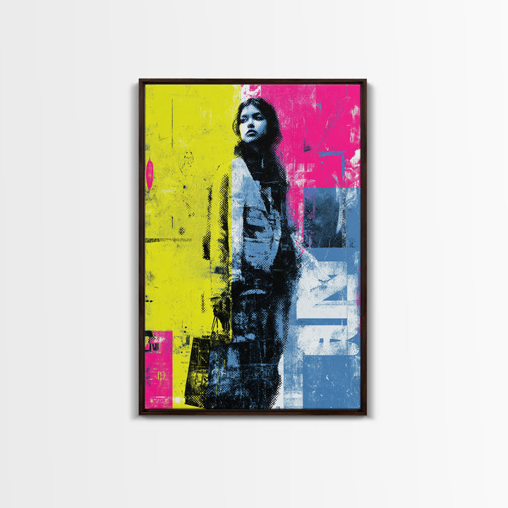Shopping Bag Fashion Graphic Without Brands Framed Canvas Print, Pop Art, Neutral Decor, Living Room Decor, Abstract Art, Pop, POP-2x3-56