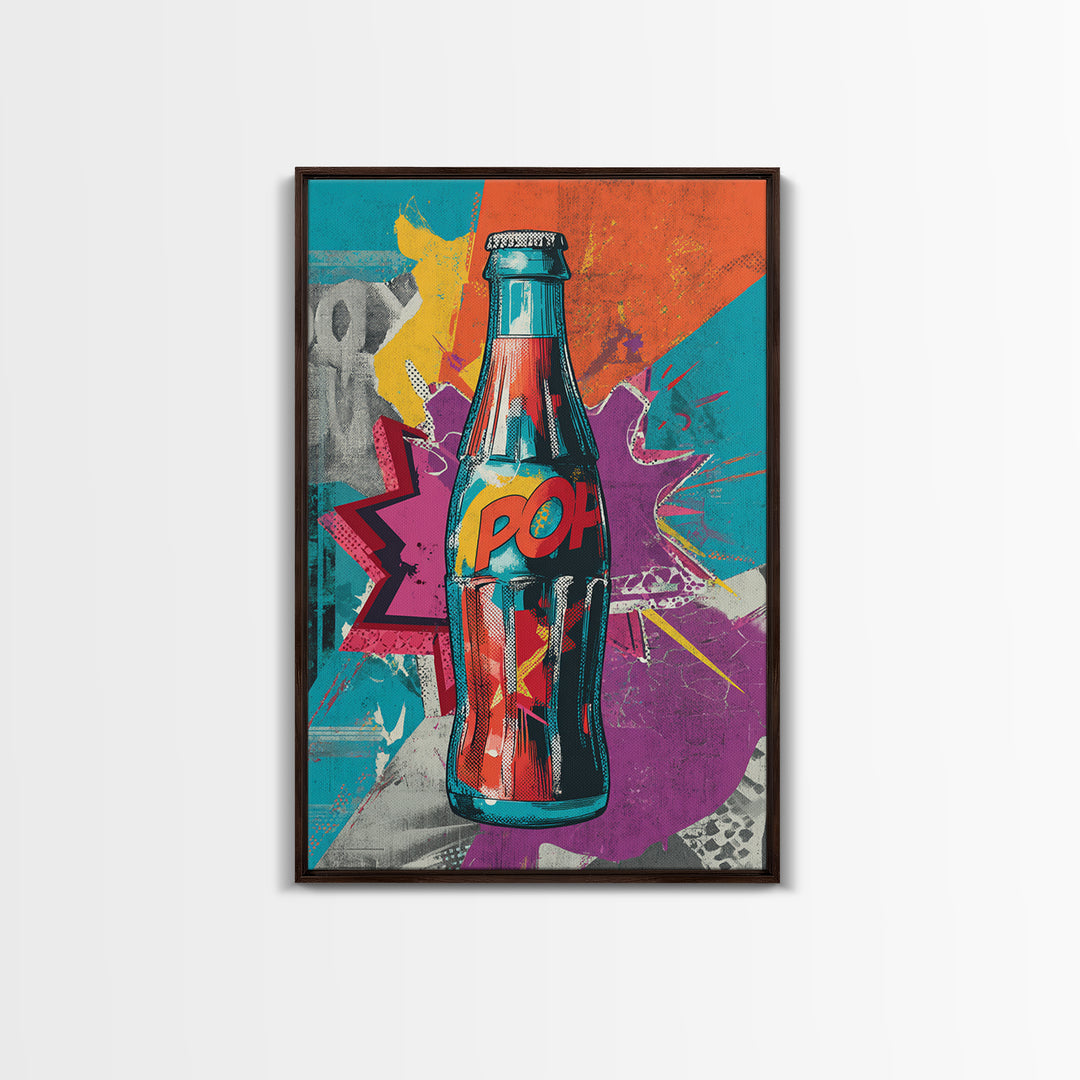 Retro Soda Bottle Framed Canvas Print, Pop Art, Abstract Art, Living Room Decor, Pop, Party Decor, 3d Art, Graffiti Art, POP-2x3-83