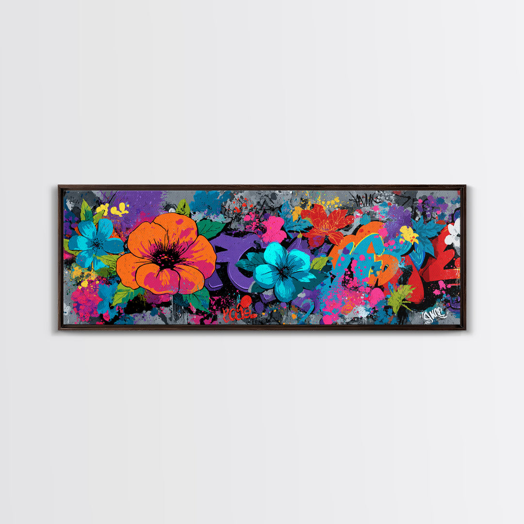 Bold Flower Power Composition Framed Canvas Print, Pop Art, Food Art, Living Room Decor, Watercolor Art, Pop, Fine Art Print, POP-3x1-57